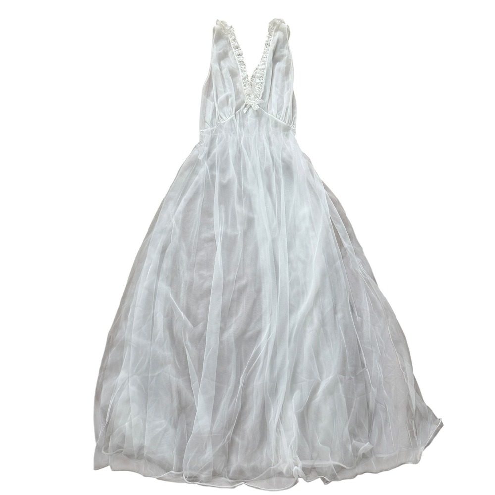 Ro-Vel of California Vintage 60s Nightgown Lace Sheer Dress M White Lingerie